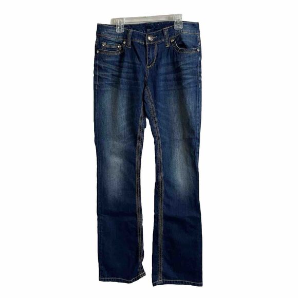 SEVEN FOR ALL MANKIND Sz 28 BLINGY EMBROIDERED POCKETS LOW RISE BABY BOOT JEANS - Picture 1 of 8